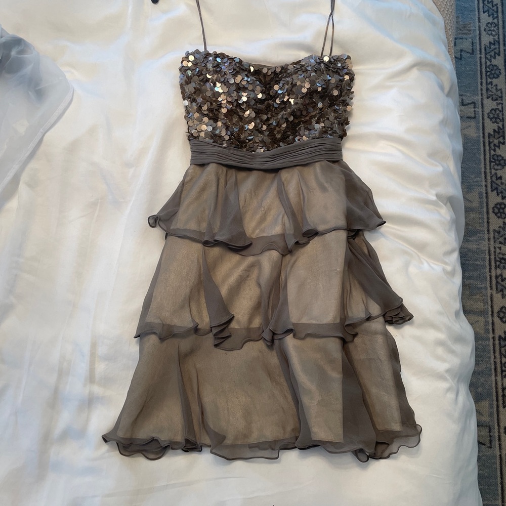 SCALA taupe dress strapless. Size four taken in to fit like a 2